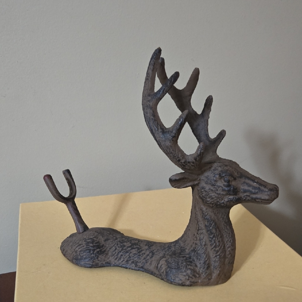 Cast Iron Rustic Deer With Antlers Wine Bottle Holder